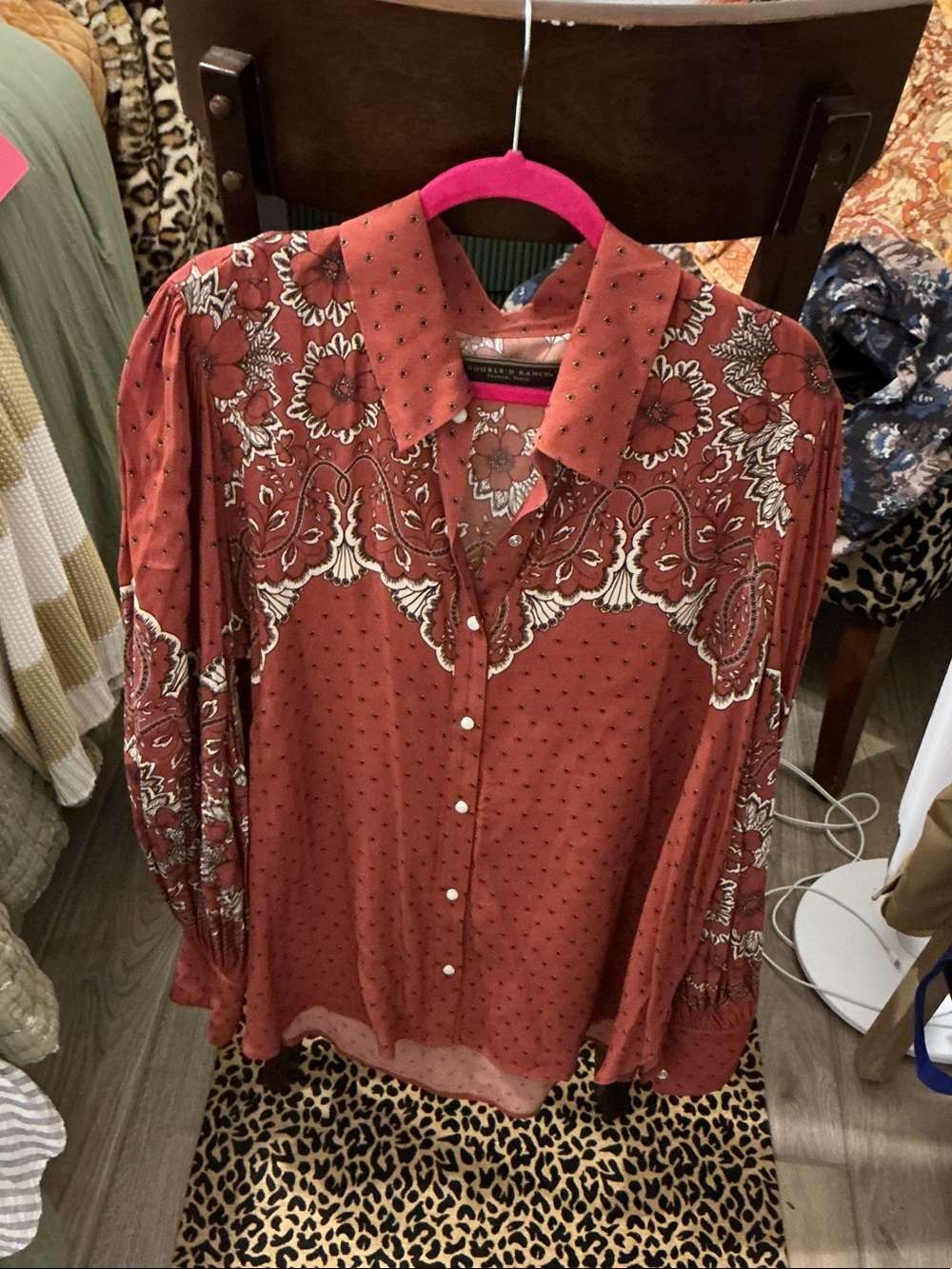 Double D Ranch Rust Floral & Paisley Button-Front Blouse
